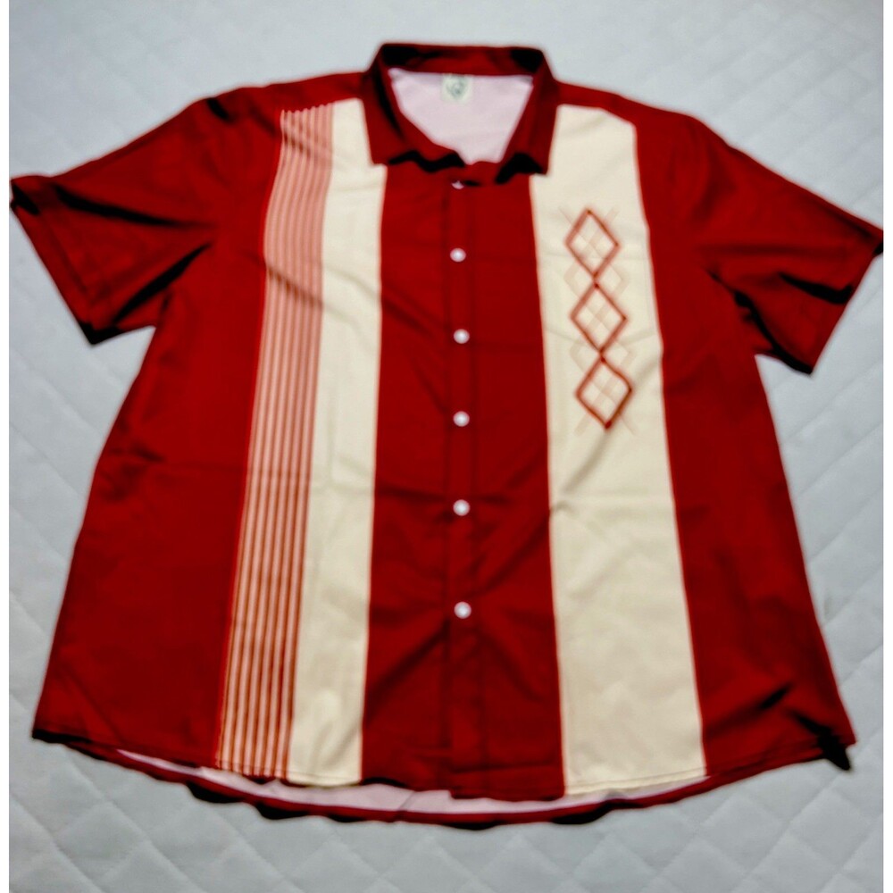 Hardaddy Men’s XXL Retro Atomic Starburst Bowling Shirt Red Rockabilly